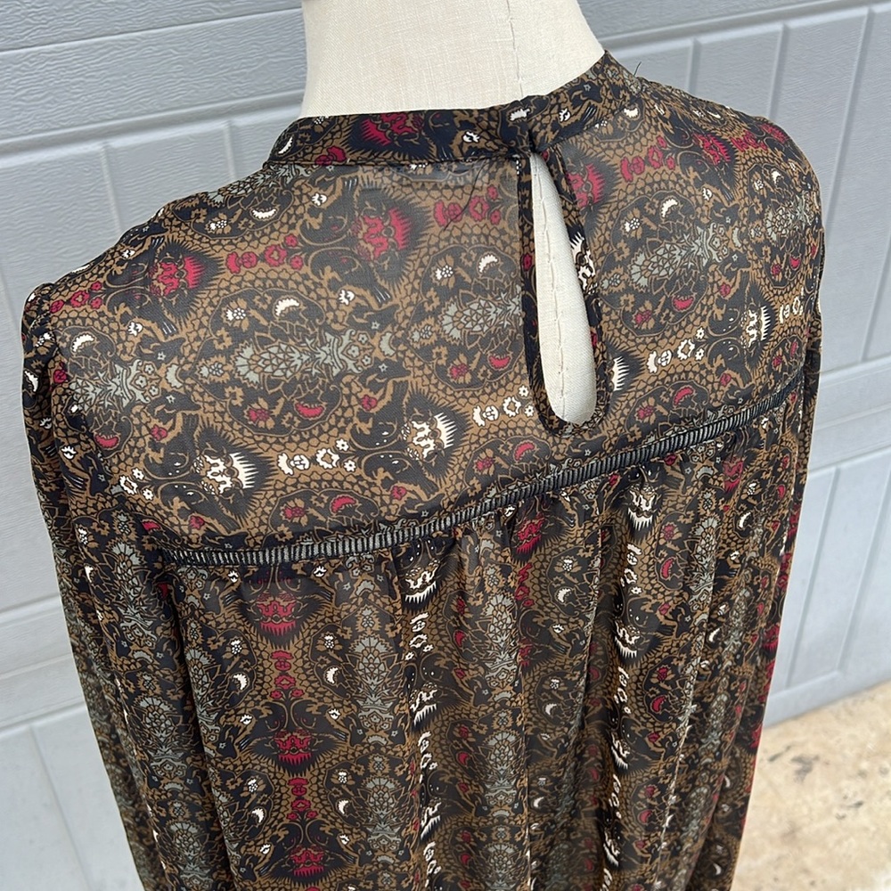 🎨Max Studio multi color sheer with lace long sleeves bohemian blouse size Large - Picture 4 of 9